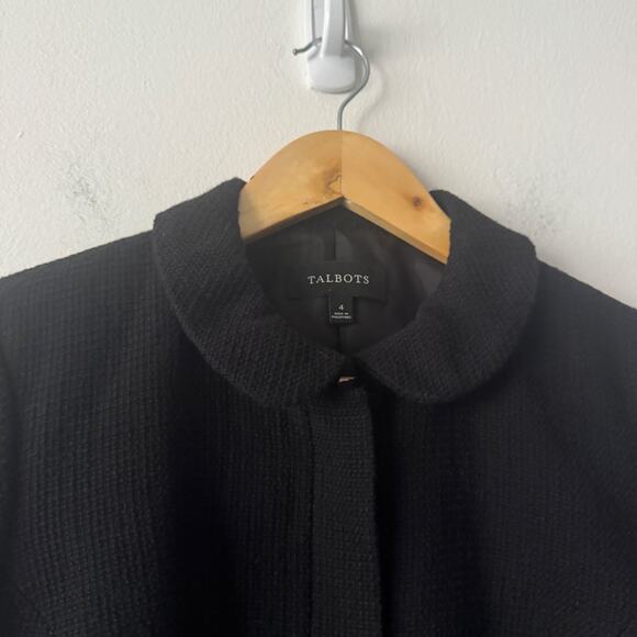 Talbots Blazer Womens 4 Black Tweed Full Zip Classic Business Peter Pan Collar - Picture 7 of 12